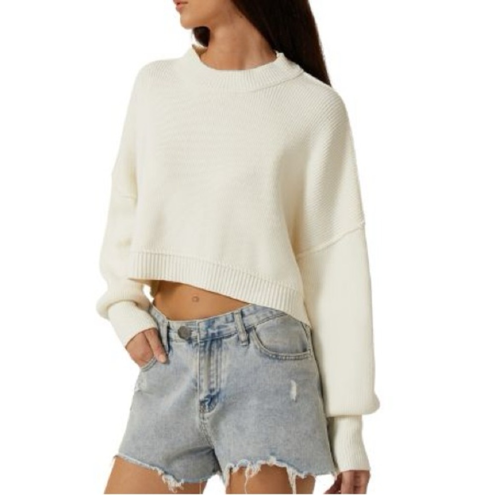 Qinsen Cream Cropped Sweater